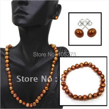 Amazing Pearl Jewelry Set 8-9MM S925 Sterling Silvers Chocolate Freshwater Pearl Necklace Bracelet Earring Set New Free Shipping 2024 - buy cheap
