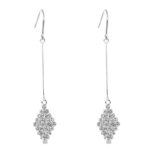2021 Fashion Silver Plated Shining Crystal Long Tassel Earrings Rhombus Earrings Fine Jewelry Geometry Brincos Bijoux Wholesale 2024 - buy cheap
