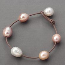Large Pearl Leather Bracelet Jewelry,Leather And Genuine Freshwater Pearl Bracelet, White Pink Purple Natural Pearl Jewelry 2024 - buy cheap