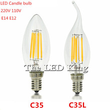 1- 10pcs LED Filament Bulb C35 Candle Light Lampada E14 6W 12W 18W AC 220V C35L LED Light Bombillas LED Edison COB Bulb 2024 - buy cheap