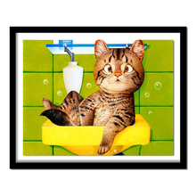 Bordado de diamantes 3d para decoración del hogar, Kit de punto de cruz para costura, imagen de diamante completo, para baño de gato encantador, BJ162 2024 - compra barato