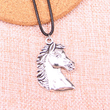 20Pcs Antique Silver Color Horse head Pendant 40*29mm Leather Chain Necklace Black Leather Cord Necklace 2024 - buy cheap