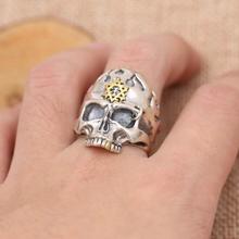 Anillo de calavera y estrella de fuego de plata 925 auténtica, joyería de anillos Punk para hombre, esqueleto de plata esterlina sólida 2024 - compra barato