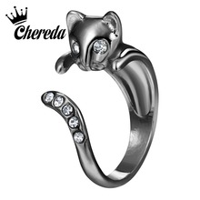 Женское кольцо на палец Chereda, маленькое кольцо в виде кошки с кристаллами черного и золотого цвета, Ювелирное Украшение 2024 - купить недорого