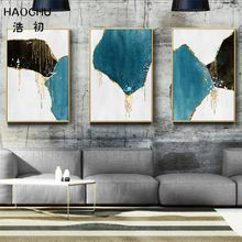 HAOCHU-pintura en lienzo de decoración geométrica para el hogar, pósteres artísticos con diseño de bloque abstracto de Color azul y negro para Hotel 2024 - compra barato