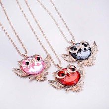 Fashion Owl Design Rhinestones Pendant Necklaces Women Crystal Sweater Chain Necklace Jewelry Accessories Clothes Decoration BH 2024 - buy cheap