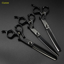 Custom Japan 440c 7 '' black pet dog grooming hair scissors thinning shears cutting barber scissor tools hairdressing scissors 2024 - buy cheap