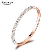 JeeMango Stainless Steel Rose Gold Three Sides Rhinestone Cuff Bangles Bracelets Lovers Jewelry Valentine's Day Gift JB18059 2024 - buy cheap