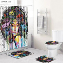 African American Shower Curtains Set Polyester Bathroom Curtain 180x180cm With Bathroom Mat Set Drop Shipping 2024 - buy cheap