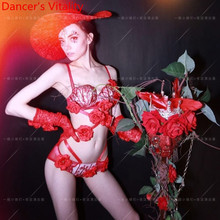 Roupas de discoteca para dança, fantasia ds singer, dj, nova roupa de palco sexy com rosas e flores, para pole jazz 2024 - compre barato