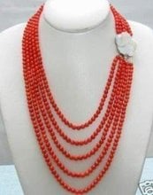 Charming 5row genuine red coral bead necklace+shell flower Fashion Free shipping 2024 - buy cheap