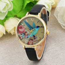 Женские часы с синей Колибри, аналоговые кварцевые наручные часы с кожаным ремешком 2024 - купить недорого