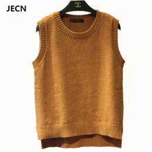JECH 2018 Women's Spring Winter Casual Loose Wool Sweater Vests Sleeveless O-Neck Knitted Cashmere Vests Female Jumper tops 2024 - buy cheap
