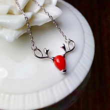 Natural red coral Necklace Natural Gemstone Pendant Necklace 925 sliver fashion Lovely deer women girl party gift fine Jewelry 2024 - buy cheap