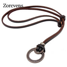 ZORCVENS New Arrival Fashion Long Genuine Brown Leather Vintage Hoops Men Pendant Necklace Women Men Male Female Jewelry 2024 - buy cheap