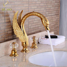 Bathroom Faucet Swan Spout Sink Mixer Tap Golden Brass 3 Holes with 2 crystal handle 2024 - buy cheap