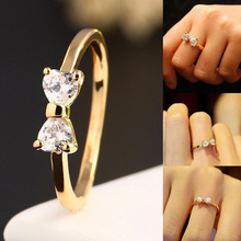 Anéis de cristal femininos, anéis de cristal da moda áustria, cor dourada, arco de dedo, anel de zircônia cúbica para casamento, noivado e presente 2024 - compre barato