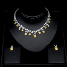 Be 8 pedra amarela brilhante aaa conjuntos de joias zircônio cúbico para mulheres conjunto de pingentes brinco colar acessórios de vestido s416 2024 - compre barato