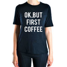 Летняя футболка, женские топы в стиле Харадзюку, Новое поступление 2019, футболка, Женская забавная брендовая одежда с принтом Ok , But First Coffee 2024 - купить недорого