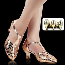 Sapato feminino couro brilhante para dança, calçado feminino salto baile fechada sola macia salsa salão 3.5/5.5/6.5cm 2024 - compre barato