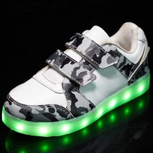 Nova moda brilhante sólido usb led iluminar acima sapatos criança respirável gancho & loop crianças carregando tênis luminoso para menina e menino 25-37 2024 - compre barato