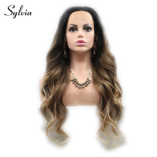 Sylvia Mixed Blonde Brown Ombre Body Wave Synthetic Lace Front Wigs with Blonde Tips Dark Roots Heat Resistant Fiber Hair 2024 - buy cheap