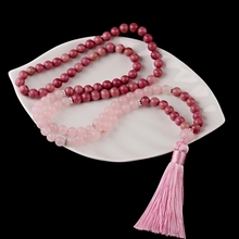 2019 Fashion Ethnic Natural Stone Long Tassel Pendant Necklaces Women Pink&Rose Color Rosary Bohemian Necklace ABK044 2024 - buy cheap