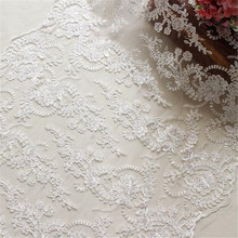 2mX 60cm Ivory Embroidered lace accessories diy handmade lace bridal dress sequined lace fabric clothing fabrics LW0071 2024 - buy cheap