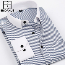 2016 New Arrival Men's Long-sleeved Dress Shirt Spring Slim Fitness Cotton Middle-aged Male Stripe Casual Business Shirts M058 2024 - buy cheap