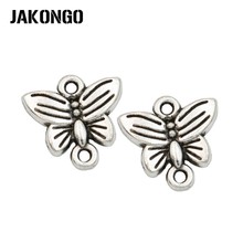 Jakkongo-Conectores de mariposa chapados en plata antigua, pulseras, pendientes, accesorios de joyería, manualidades, bricolaje, 14x14mm 2024 - compra barato