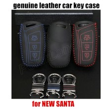 Only Red genuine quality Leather New Arrival Car Key Cover Hand Sewing car Key Case fit for HYUNDNAI NEW SANTA 2024 - buy cheap