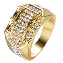 Роскошные кольца из титана с золотым покрытием, квадратное кольцо со стразами, мужские украшения, золотое, серебряное, свадебное кольцо 2024 - купить недорого