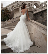 vestido de festa longo Mermaid Wedding Dress Sexy Illusion Back Vestido de Noiva 2019 Appliques Lace Formal Bridal Wedding Gown 2024 - buy cheap