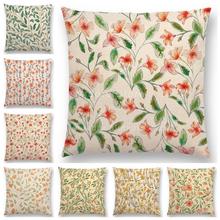 Lovely Watercolor Little Flowers Mini Leaf Sofa Pillow Case Spring Floral Garden Pattern Colorful Plants Cushion Cover Rose 2024 - buy cheap