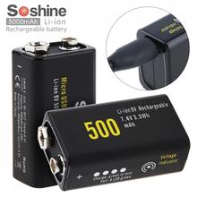 Soshine 2 Pieces 9V 6F22 500mAh Li-ion 8.4V 3.3Wh Rechargeable Battery Micro USB Protected for Multimeter Microphone Alarm 2024 - buy cheap