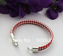 5PCS Red/white Leather Hook Clasp Bracelets 20cm #22504 FREE SHIPPING 2024 - buy cheap