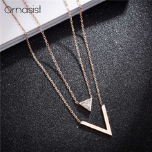 Simple Triangular Zircon Layered Necklace Rose Gold Titanium Steel V Letter Pendant Necklaces For Women 2024 - compre barato