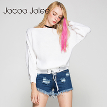 Jocoo jolee preto rendas até camisola de malha pulôver feminino manga longa elástica jumper casual outono inverno tricô pullovers 2024 - compre barato