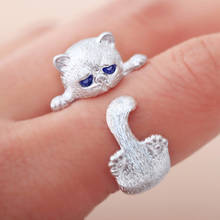 1 Piece!!! Fashion Lovely Silver Plated Cute Cat Rings for Women Animal Cat Eyes Open Ring Vintage Jewelry 2024 - buy cheap