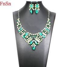 Fnsn2018 Fashion Hot New Necklace Sets Crystal Choker Women Party Silver Color Colorful Plant Earrings Necklace Set Jewelry S168 2024 - buy cheap