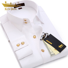 Мужская деловая рубашка с длинными рукавами, Повседневная приталенная рубашка на медных пуговицах, с ромбовидными пуговицами, свадебная рубашка для жениха, 2018 2024 - купить недорого