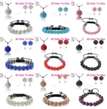 Conjunto de 2 unids/lote de cuentas de bola de discoteca para hombre y mujer, conjunto de pulseras, pendientes, cadena, collar, regalo, blanco, multicolor, 10mm, s366 2024 - compra barato