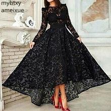 New Arrival Black Lace Plus Size Custom Evening Dresses For Women Long Sleeve 2020 Robe De Soiree Abiye Muslim Dress Cheap Gowns 2024 - buy cheap