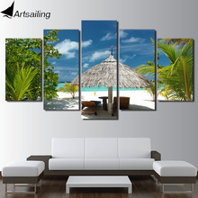 HD Printed 5 Piece Canvas Art Tropical Island Painting Tropical Palm Tree  Wall Pictures for Living Room Free Shipping NY-7001B 2024 - buy cheap