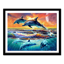 New 5D DIY Diamond Painting Sea sunset dolphin Embroidery Full Square Diamond Cross Stitch Rhinestone  Painting decor Gift 2024 - buy cheap