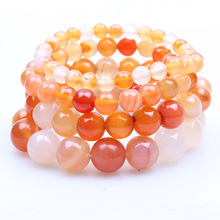 Pulseira redonda de ágata de fogo laranja, bracelete com contas de pedra natural, corrente elástica de bracelete para amigos femininos, presente 8mm 10mm 12mm 14mm 2024 - compre barato