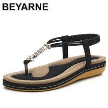 BEYARNELarge Size 35-44 Sandals Women Summer New Fashion Flat Shoes Solid Color Elastic Band Rome Sandals Rhinestones BeachShoes 2024 - buy cheap