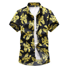 2019 Fashion Leaf Flowers Print Summer Short Sleeve Shirt Mens Clothes Big size Loose Casual Cotton Hawaiian Beach Shirts Men 2024 - buy cheap