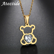 Atoztide Lovely Cubic Zirconia Animal Necklace With Bear Turtle Bird Dolphin Owl Stainless Steel Chain Necklace Pendant gift 2024 - buy cheap