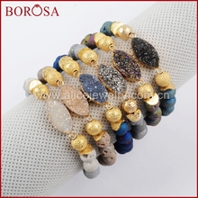 BOROSA Gold Color Marquise & 8mm Rainbow Titanium Druzy Stone Beads Bracelet, Druzy Bracelets for Women Handmade Jewelry G1376 2024 - buy cheap